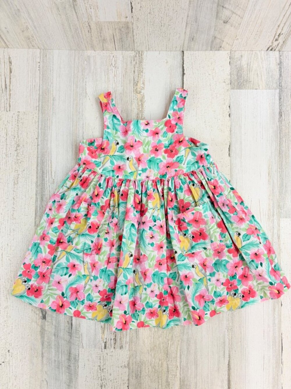 Trotters London Confiture Dress Sz 2T Floral Parrots